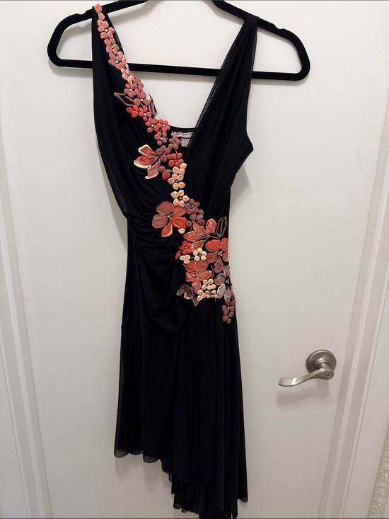 Ema Savahl Dresses & Skirts - Ema Savahl Vintage Black Pink Floral Applique Mesh Dress